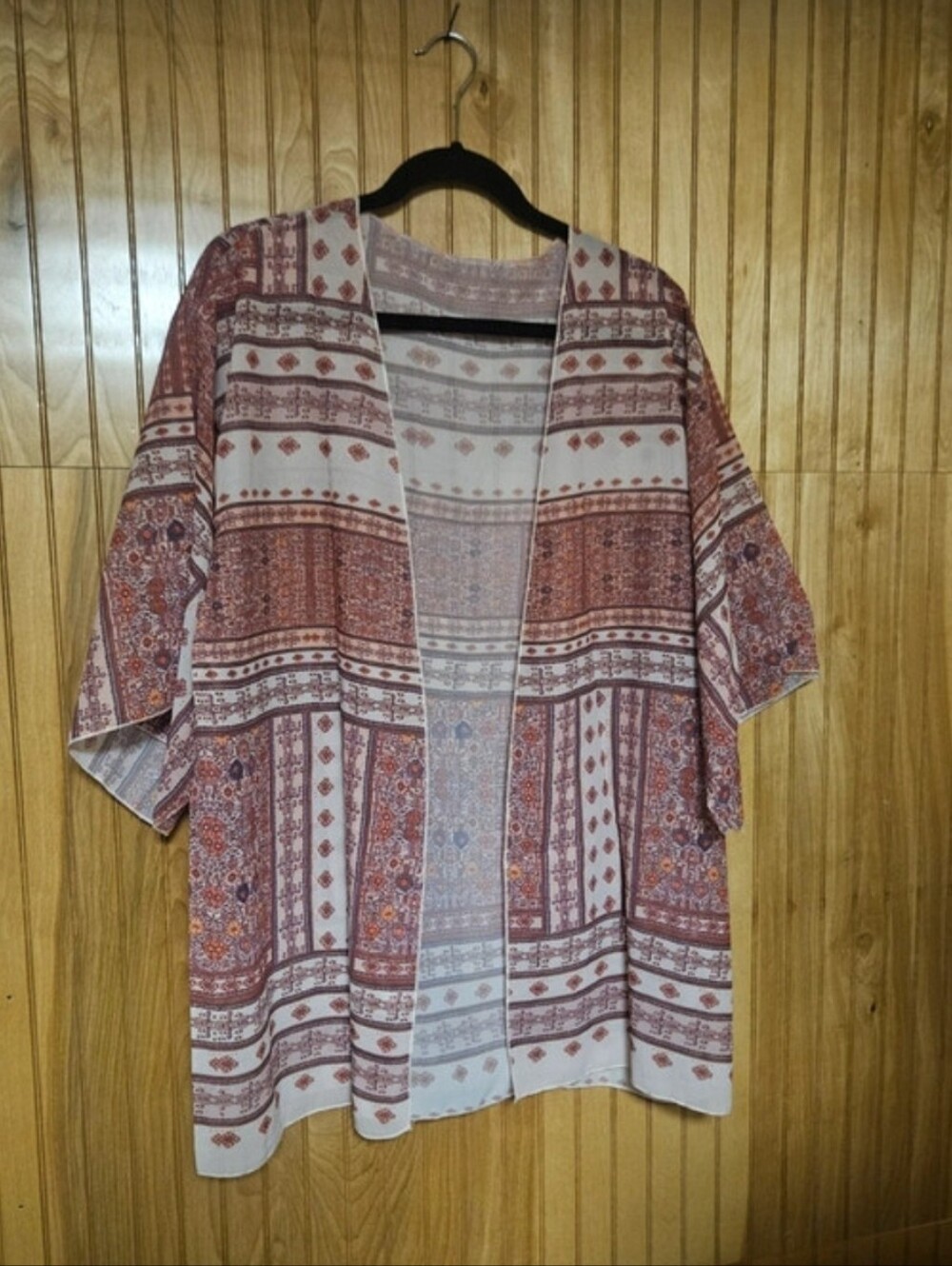 Women’s Boho Printed Kimono Top - Rust Multi One Size